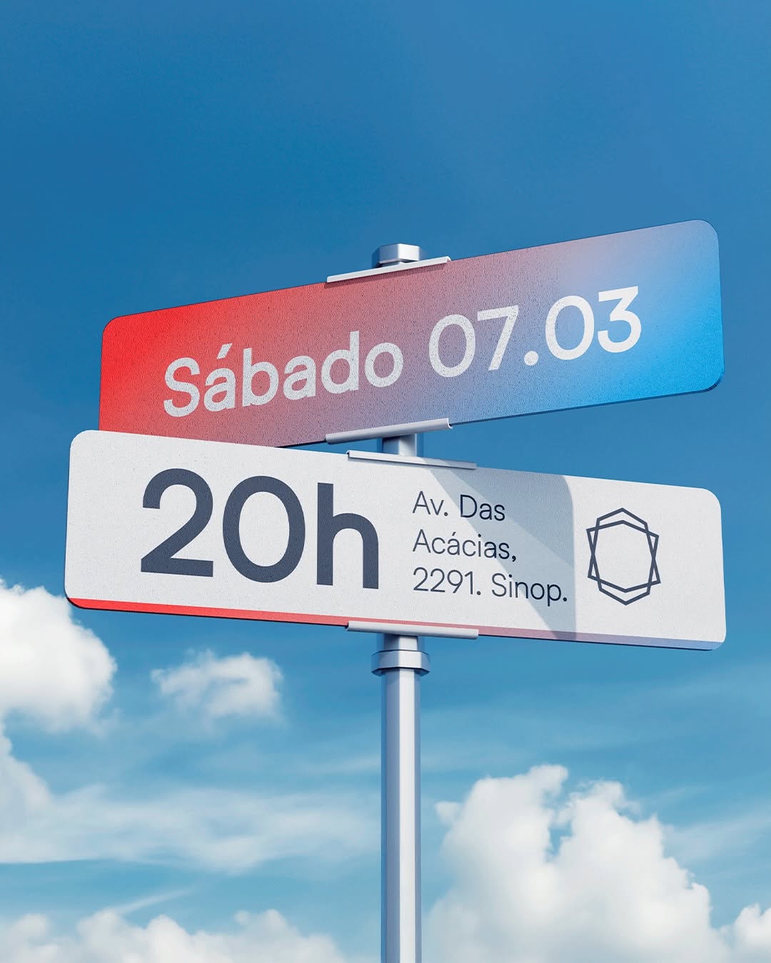 Convite para culto de sábado com design gradiente vermelho-azul